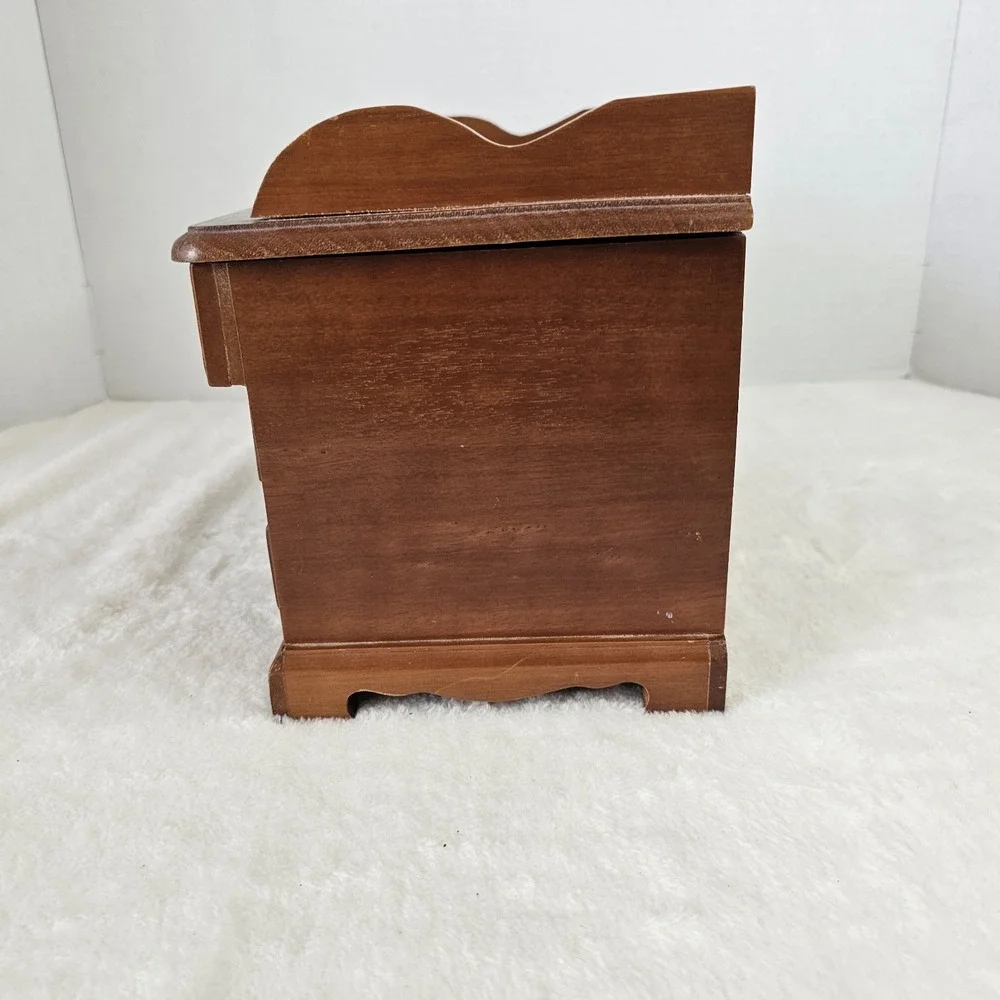 Vintage Retro Brown Wooden Jewelry Box w/ Drawers Mini Dresser Style